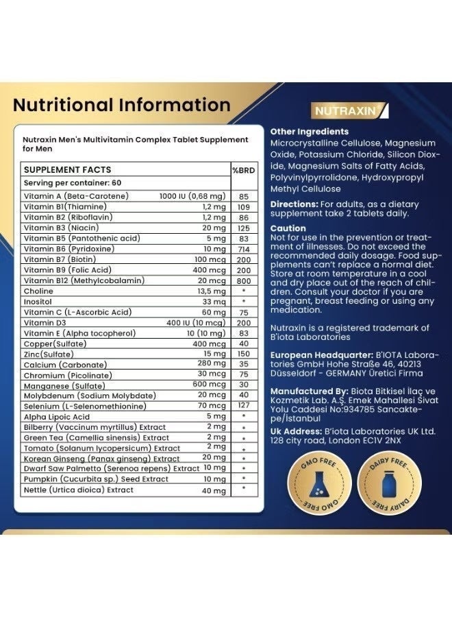 Nutraxin Men's Multivitamin Complex | Daily Support for Energy, Strength & Vitality – 60 Tablets - Image 5